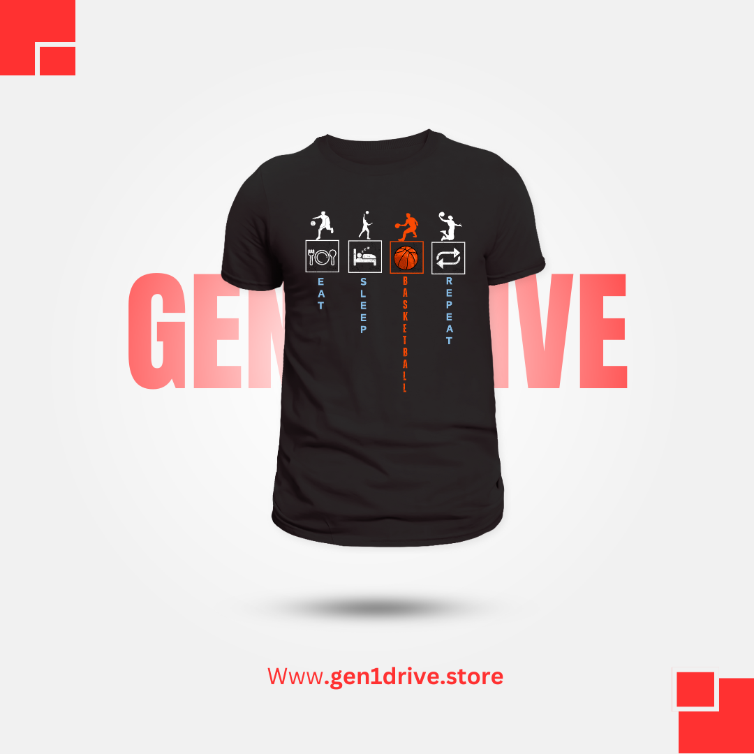 "Eat Sleep Basketball Repeat" Graphic Tee – Black Edition